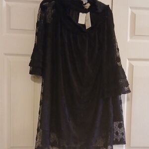 Black Lace Women's Top - Elegant Layered Design